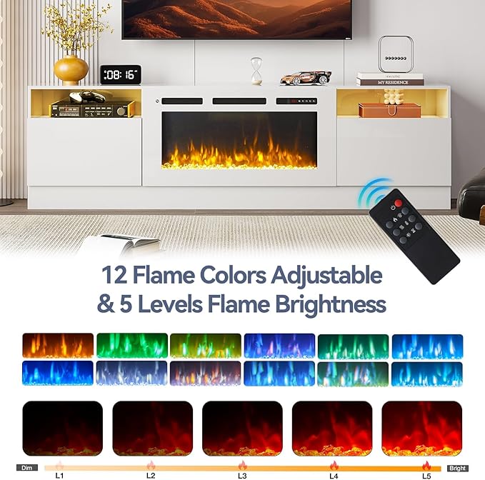 Fireplace TV Stand with Two Hinged Doors - Image 4