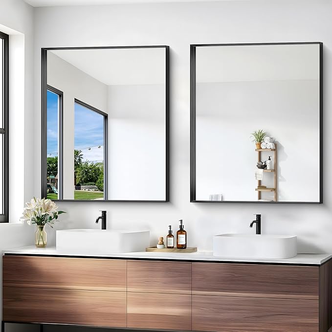 Black Bathroom Mirror, 30x36 Inch Rectangular Framed Mirror, Large Wall Mounted - Image 7