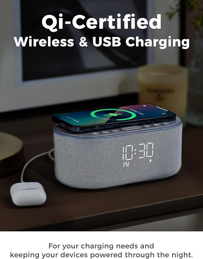 Odokee Wireless Charging Alarm Clock Radio: Qi Certified Fast Wireless Charger - Image 3