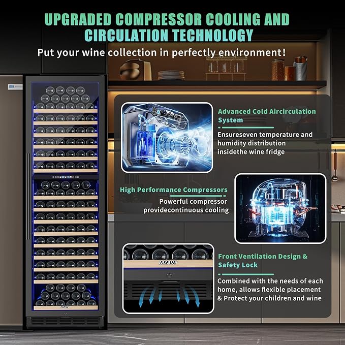 200 Bottle Dual Zone Wine Fridge, 24 Inch Large Wine Cooler Refrigerator - Image 3