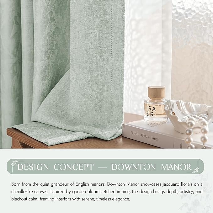 Beauoop Green Floral Jacquard Blackout Curtains 96 Inches Long 2 Panels - Image 8