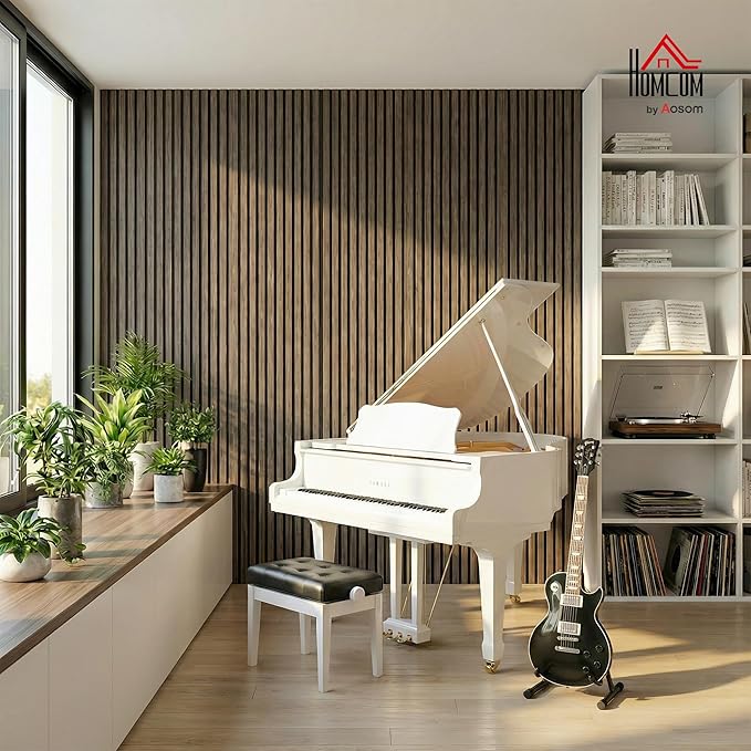 HOMCOM 4 Pack 3D Acoustic Panels, Wood Slat Wall Paneling - Image 2