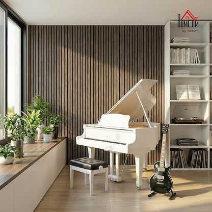 HOMCOM 4 Pack 3D Acoustic Panels, Wood Slat Wall Paneling - Image 2