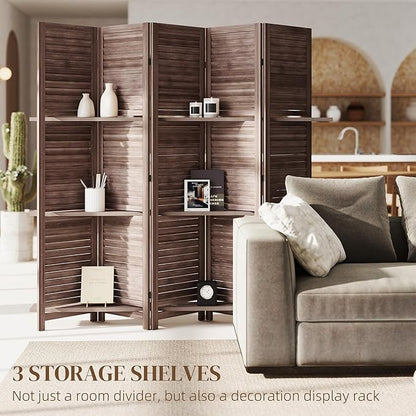 HOMCOM Room Divider, 5 Panel 67" Tall Wood Privacy Screen - Image 3