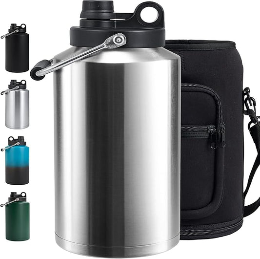 Insulated Gallon Jug with Handle, One Gallon, 128oz Stainless Steel, Large by Kerilyn
