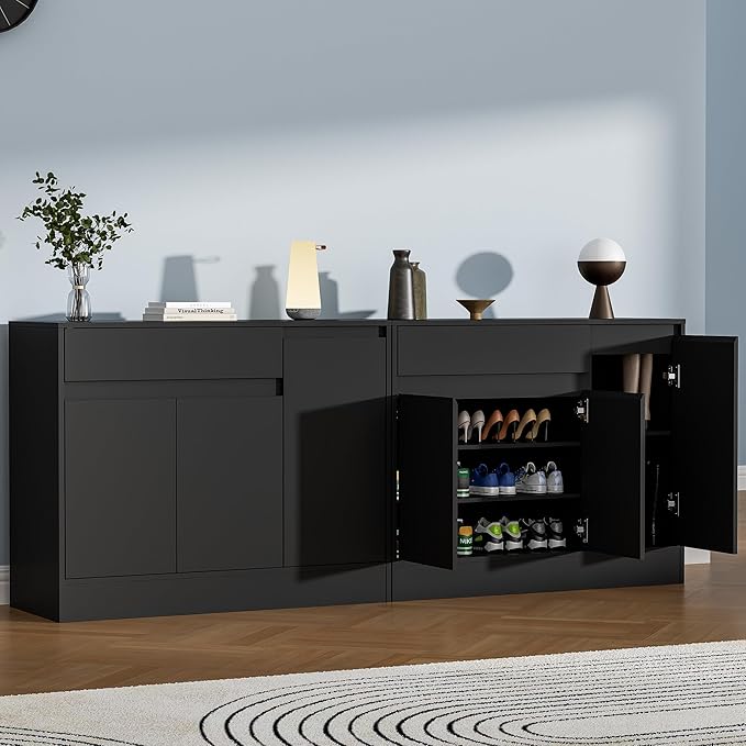 Shoe Cabinet Storage with 3 Doors, Freestanding Shoe Cabinet with Drawer & - Image 6