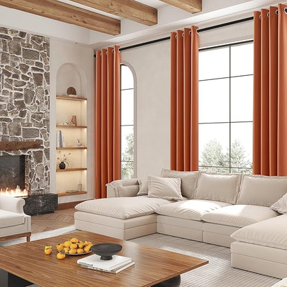 DUALIFE 96 Inch Curtains for Living Room Burnt Orange Rust Curtains for Bedroom - Image 2