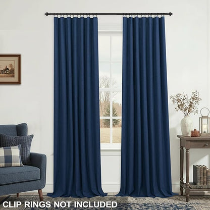 KOUFALL Navy Blue Linen Blackout Curtains 84 Inch Length, Dark Blue Thermal - Image 3
