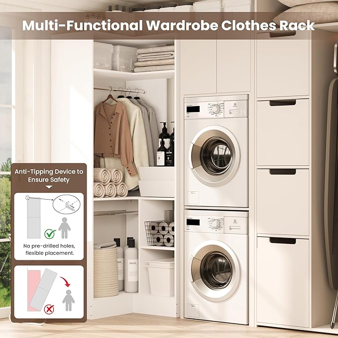HOMPUS Corner Closet System, 80” L-Shaped Corner Wardrobe - Image 7