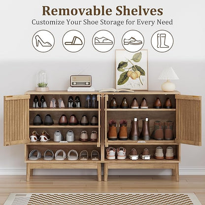 Shoe Cabinet with Slatted Doors, Freestanding Shoe Cabinet Storage - Image 5