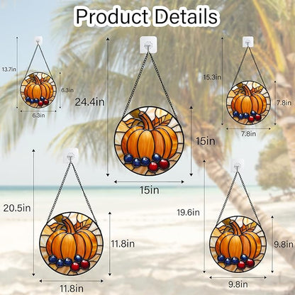 DASTOLL Stained Glass Window Hanging Fall Pumpkin Berries Large 15" - Image 6