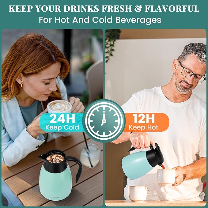 34 Oz Thermal Coffee Carafe, Stainless Steel Insulated Vacuum coffee crafts to - Image 3