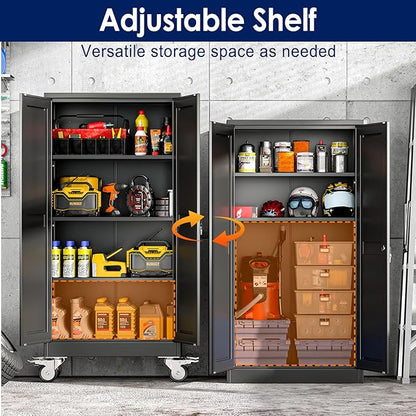 61" H Metal Garage Storage Cabinet, Rolling Tool Cabinet - Image 5