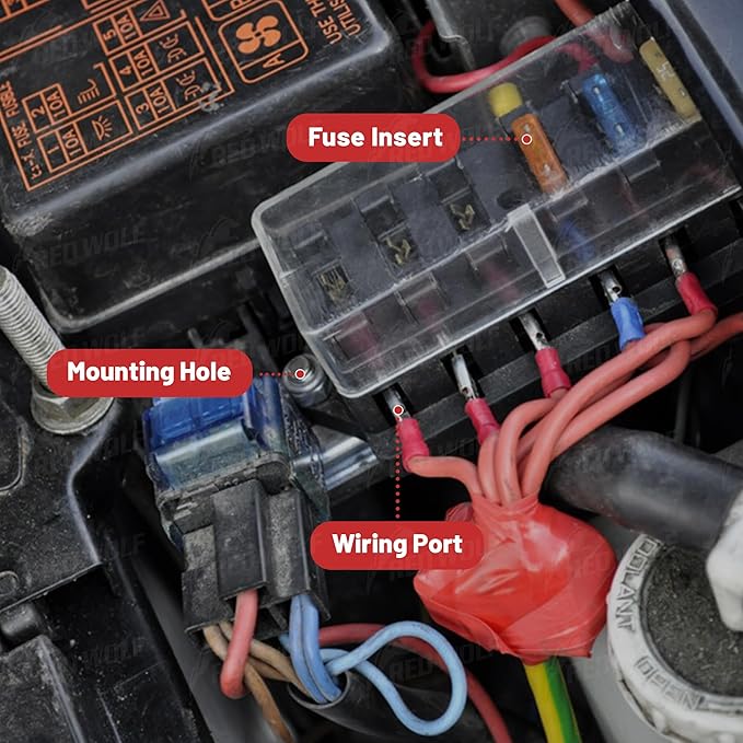 RED WOLF Car 8-Way Blade Fuse Block Box Standard Circuit Fuses - Image 2