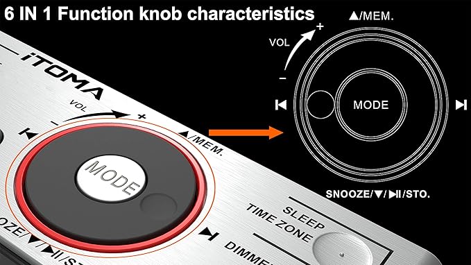 iTOMA Alarm Clock Radio with Bluetooth Speaker, FM Radio, Dual Alarm with Snooze - Image 3