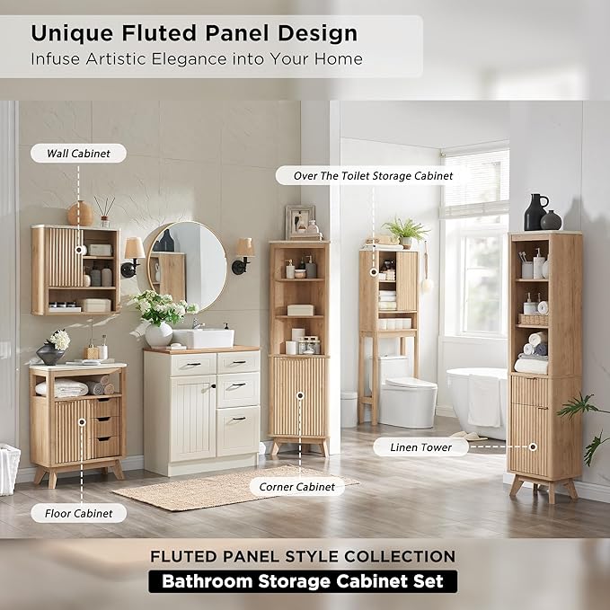 RedLemon Bathroom Wall Cabinet w/Fluted Sliding Door, Modern Medicine Cabinet - Image 3