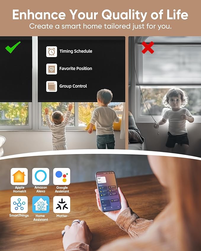 Kincmo Motorized Blinds with Remote, 100% Blackout Motorized Roller Shades Work - Image 3