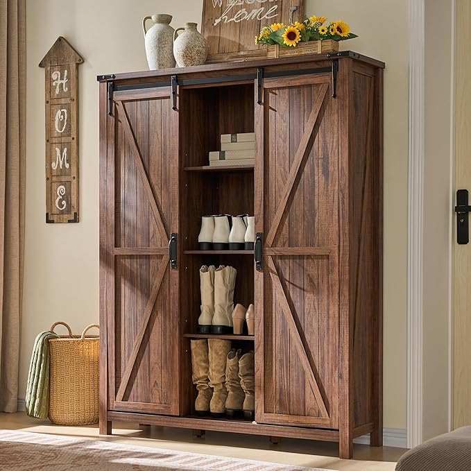 OKD Storage Cabinet with 2 Sliding Door, 7-Tier 62" Tall Farmhouse Entryway by OKD