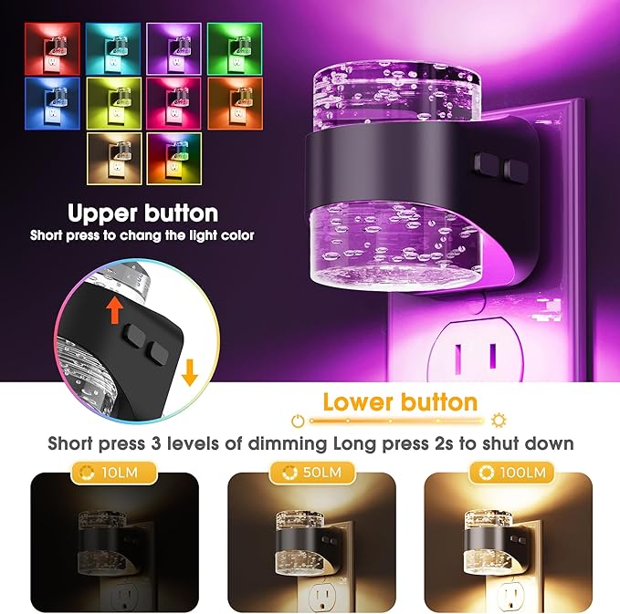 L LOHAS LED Night Light, RGB Bubble Night Lights Plug into Wall, 2 Pack - Image 2