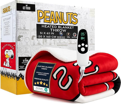 Peanuts Snoopy Heated Blanket Electric, Luxurious Fleece Throw, 9 Heat Settings by GetTrend