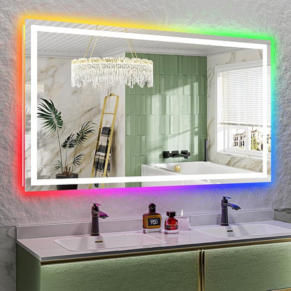 YEELAIT 68x40 Inch RGB LED Bathroom Mirror Front Light and RGB Backlit Lighted by YEELAIT