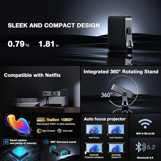 AuKing Smart, 2025 Upgraded Smart Projector, Full HD 1080P Home Theater Video - Image 2