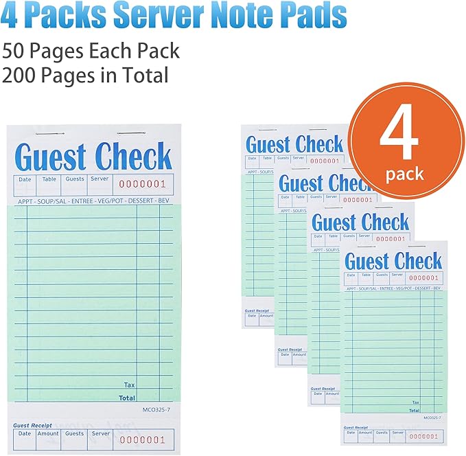 4 Pack Green Guest Checks Books - Image 4