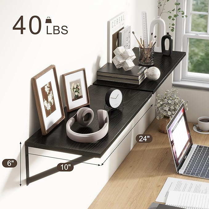 Deep Black Floating Shelves for Wall, 10 Inch Deep Floating Shelf - Image 3