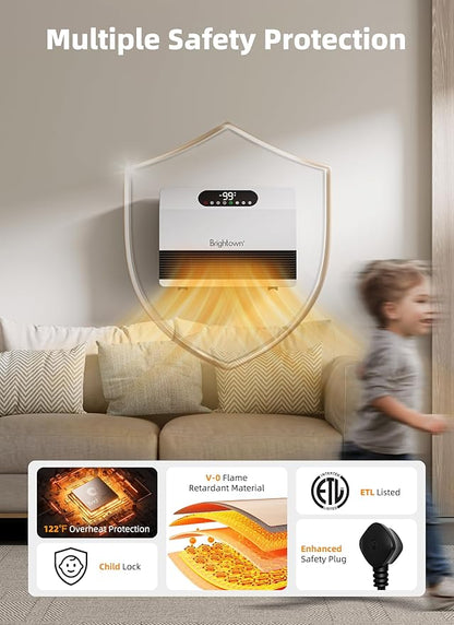 Brightown Wall Heater, Heater for Indoor Use 1500W, 5 Optional Modes, - Image 5