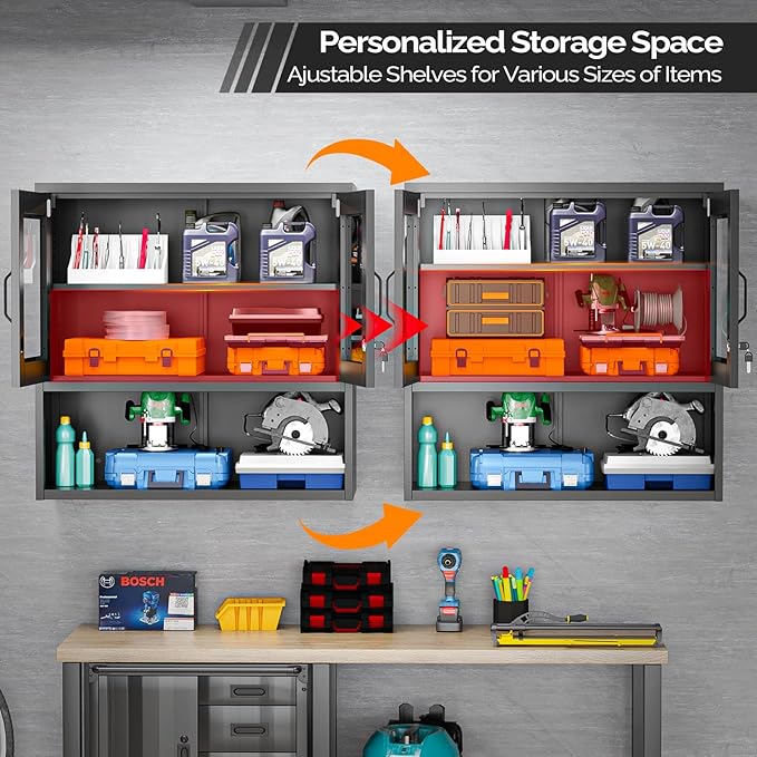 VINGLI Metal Wall Cabinet with Locking Glass Doors, Adjustable Shelf, Wall - Image 4