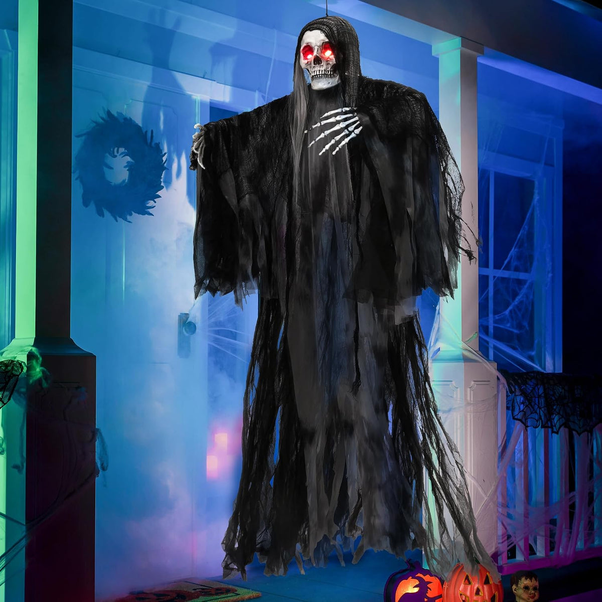 JOYIN Halloween Animated Hanging Grim Reaper Outdoor Decorations with Voice C...