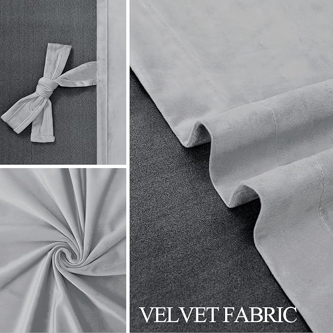 JIUZHEN Silver Grey Velvet Curtains 72 inches Blackout Curtains - Image 5