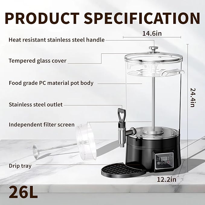 Coffee Urn Commercial Coffee Maker, 26 L 170 Cups, Transparent Electric - Image 3