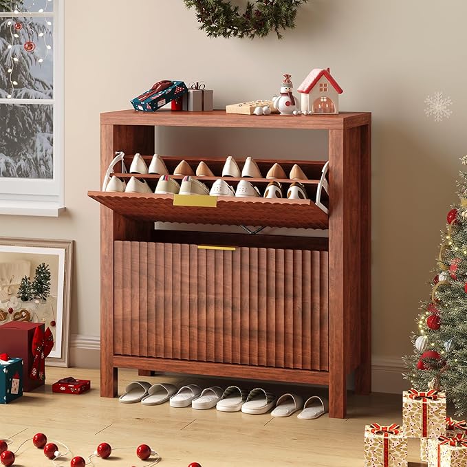 Shoe Cabinet Storage for Entryway, Fluted Shoe Cabinet - Image 8