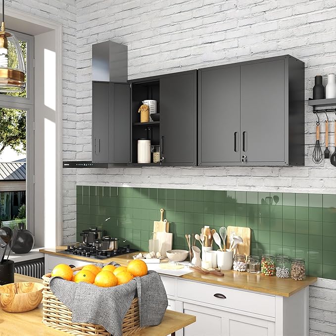 Garage Wall Cabinet with Doors and Shelves, Metal Wall Mounted Storage Cabinet - Image 6