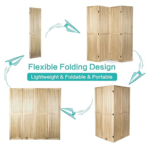 Babion 4 Panel Pegboard Display, Peg Board Room Divider Freestanding Folding - Image 7