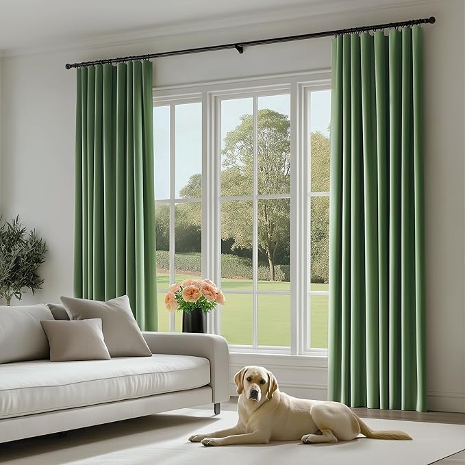 FMFUNCTEX Velvet Blackout Curtains Sage Green Thermal Insulated Curtains - Image 7