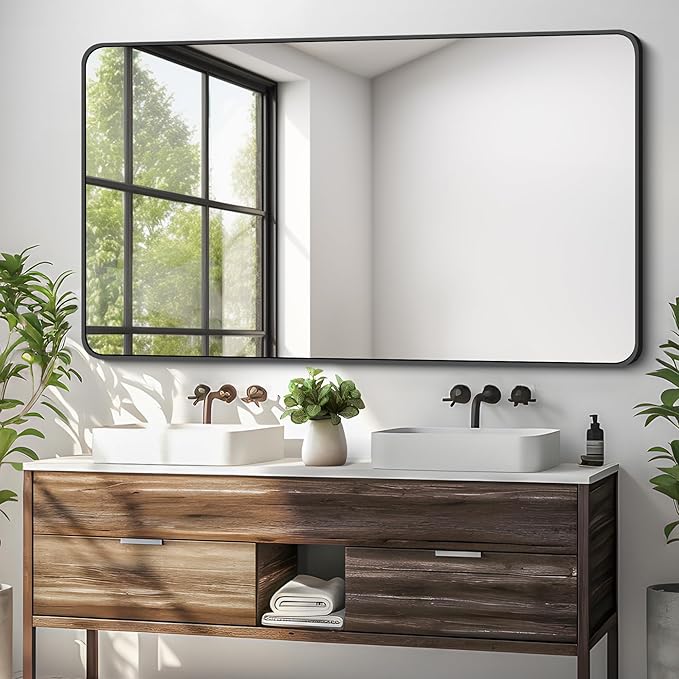 30 x 50 Inch Bathroom Mirror, Matte Black Wall Mirror by DESBING