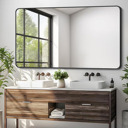 30 x 50 Inch Bathroom Mirror, Matte Black Wall Mirror by DESBING