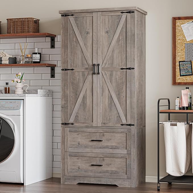 Pantry Organizers and Storage Cabinet, 71” Barn Door White Kitchen Cabinet - Image 7