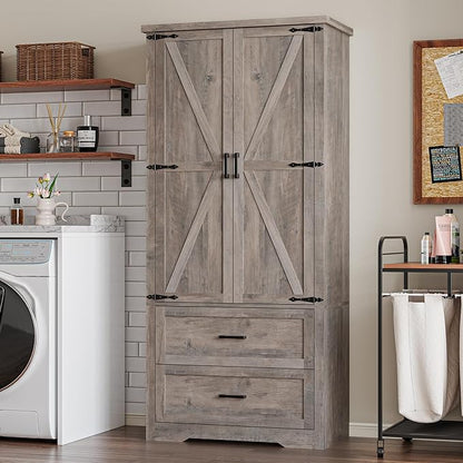 Pantry Organizers and Storage Cabinet, 71” Barn Door White Kitchen Cabinet - Image 7
