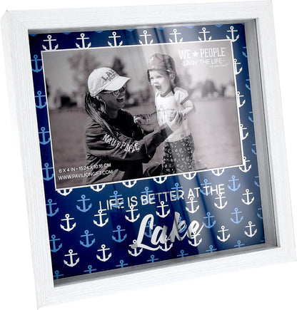 Pavilion Gift Company - Life Is Better At The Lake - 7.5" Square Shadow Box Picture Frame Captured Photograph Holder 4" x 6" Horizontal Cottage Waterfront Lake Lover Gift Present
