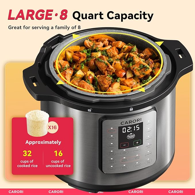 1200W 12-in-1 Electric Pressure Cooker 8Qt, Stainless Steel Pressure Cooker - Image 3