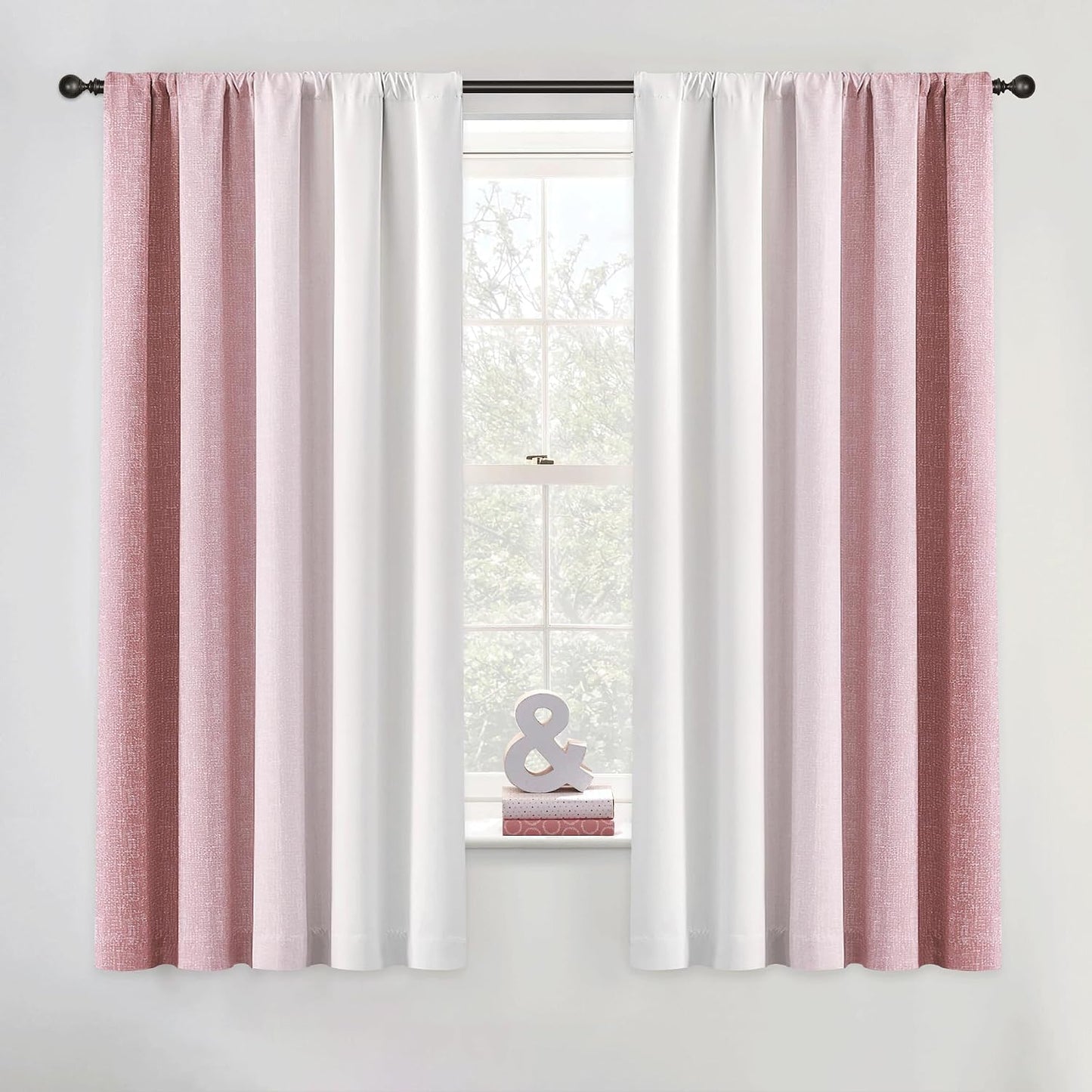 Pink White Ombre 100% Blackout Curtains Bedroom 52x63 2 Panels | Gradient Patterned Room Darkening Drapes for Girls Nursery Living Room 63 Inch Long Thermal Insulated Soundproof Rod Pocket