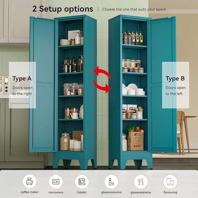 Narrow Metal Cabinet with 4 Adjustable Shelves and Barn Doors, Tall Bathroom - Image 5