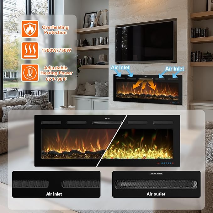 50 Inch WiFi-Enabled Recessed Electric Fireplace Inserts - Image 4