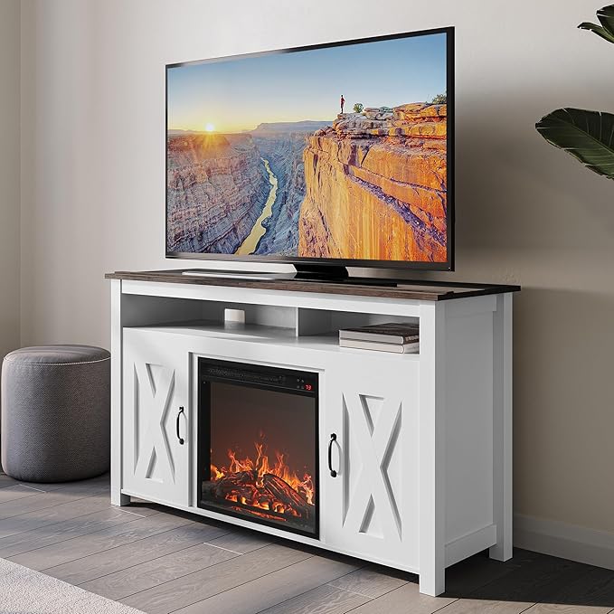 BELLEZE Modern 48" Barn Door Wood TV Stand - Image 2