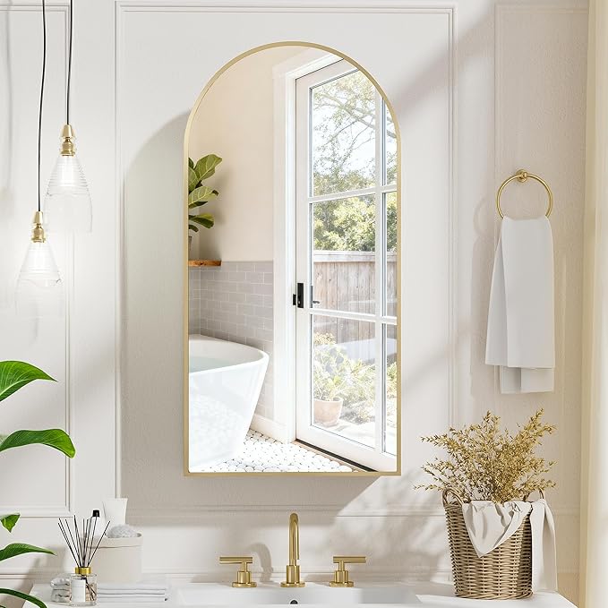 Arched Medicine Cabinet with Mirror, Brushed Gold Medicine Cabinet with Storage - Image 8