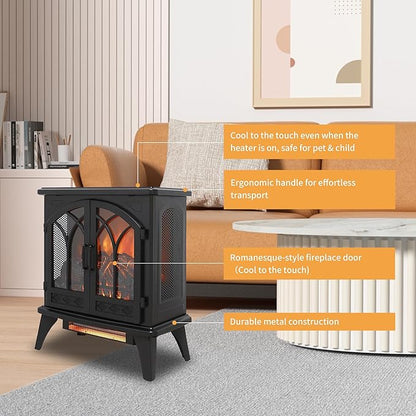 24" Electric Fireplace, Freestanding Fireplace Heater w/Realistic Flame - Image 6