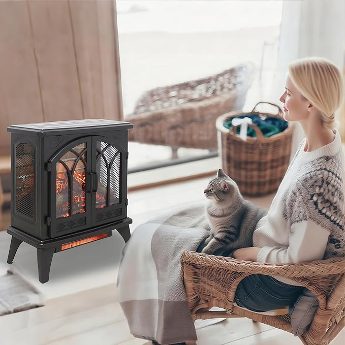 24" Electric Fireplace, Fireplace Heater w/Realistic Flame, Freestanding - Image 2